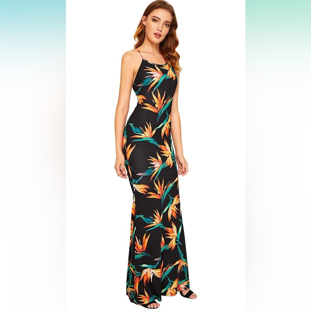 Sexy Floral Print Lace Backless Back O-Neck Size XS Tropical Hawaiian Vacation